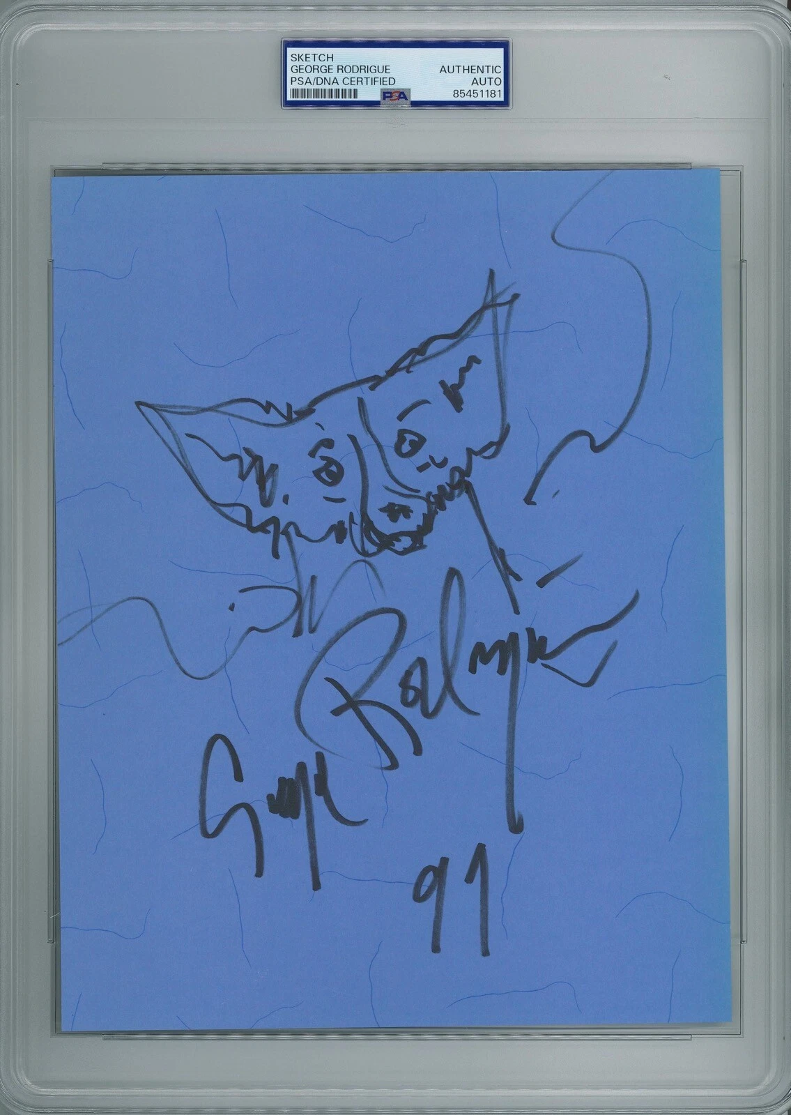 GEORGE RODRIGUE SIGNED ORIGINAL BLUE DOG SKETCH PSA DNA (D) 1999