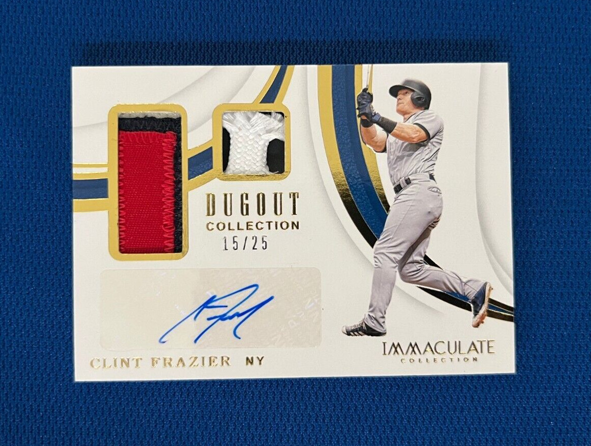 2019 IMMACULATE CLINT FRAZIER DUGOUT COLLECTION AUTO PATCH JERSEY CARD /25