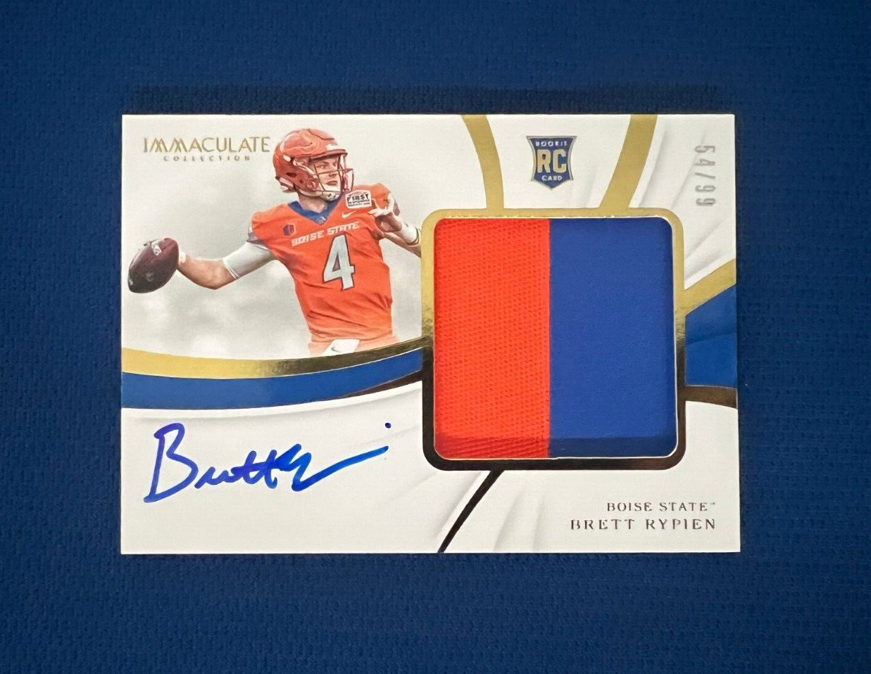 2019 IMMACULATE BRETT RYPIEN BOISE STATE RC AUTO PATCH JERSEY CARD /99