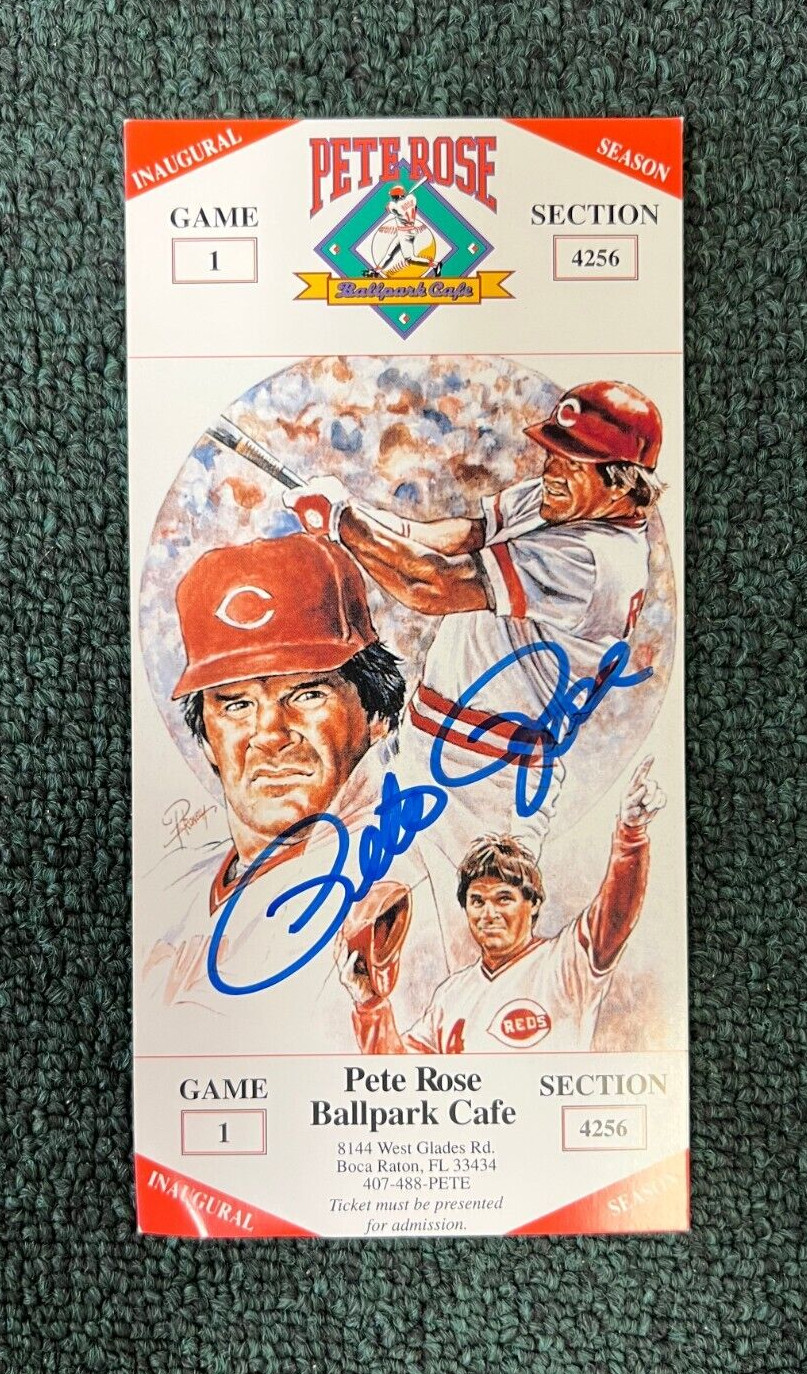 PETE ROSE PHILLIES SIGNED AUTO ALL TIME HIT KING BALLPARK CAFE TICKET W/COA J