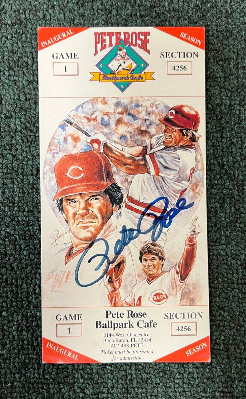 PETE ROSE PHILLIES SIGNED AUTO ALL TIME HIT KING BALLPARK CAFE TICKET W/COA K