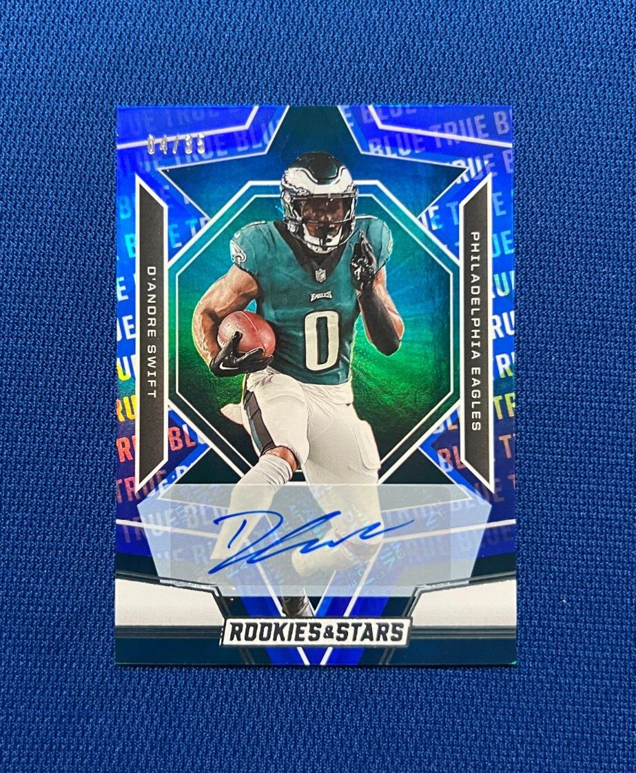 2023 ROOKIES & STARS D'ANDRE SWIFT EAGLES BLUE TRUE AUTO SIGNED CARD /35 #80