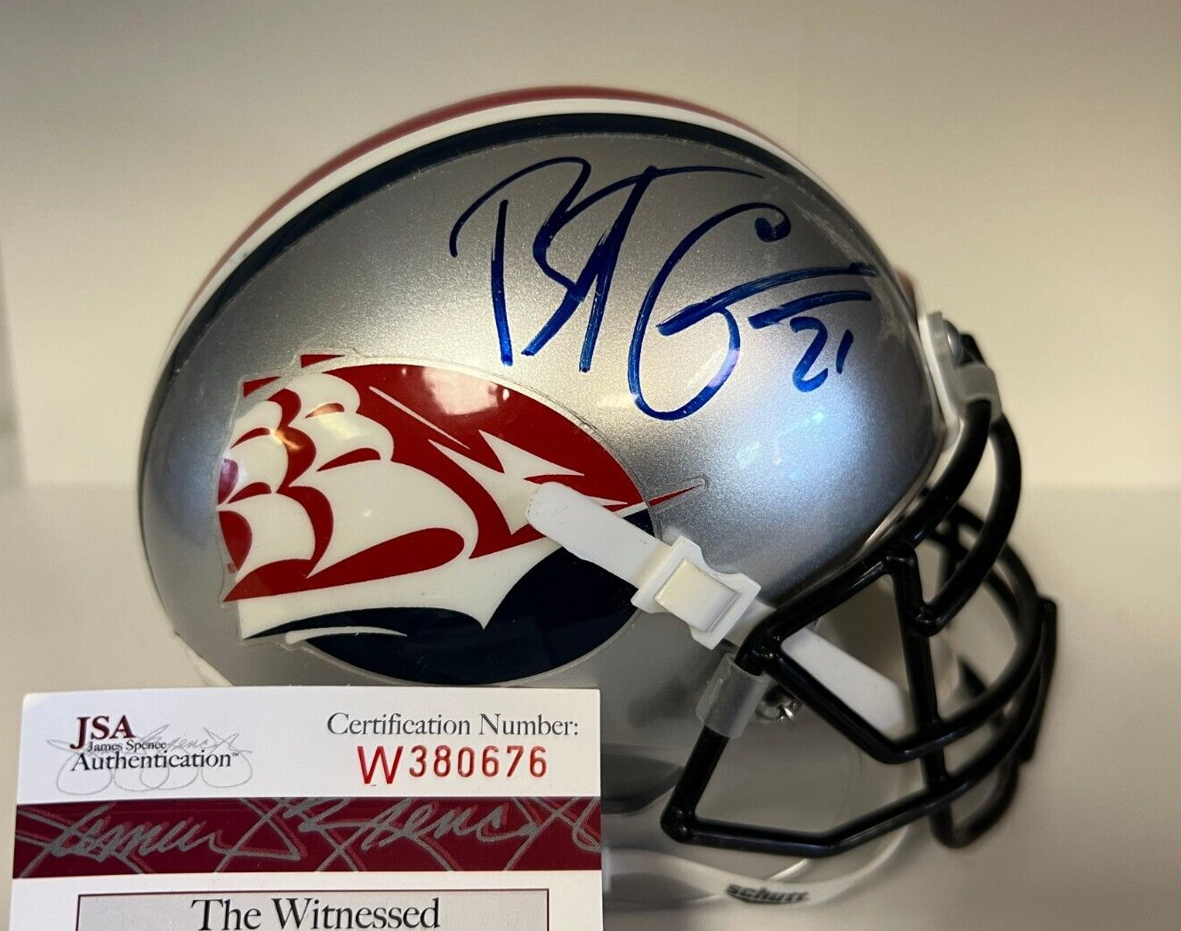 BRENT GRIMES COLLEGE SIGNED AUTOGRAPHED MINI HELMET JSA COA