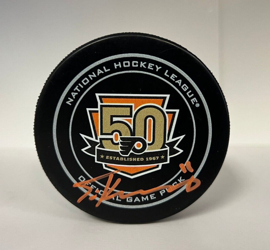 TRAVIS KONECNY FLYERS 50TH ANNIVERSARY SIGNED AUTOGRAPHED HOCKEY PUCK JSA AUTH *