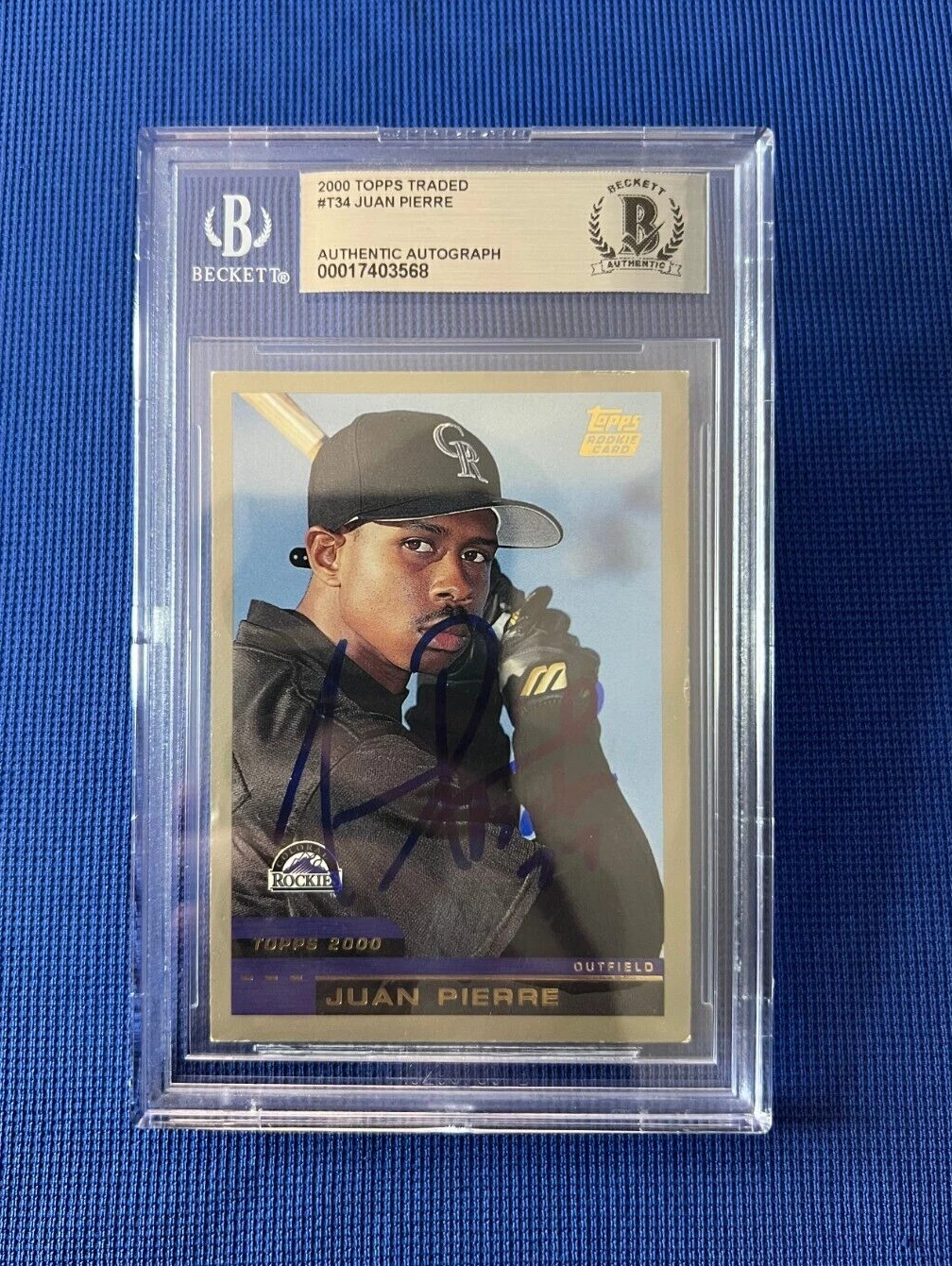 2000 TOPPS TRADED JUAN PIERRE COLORADO ROCKIES SIGNED AUTOGRAPH RC #T34 BECKETT