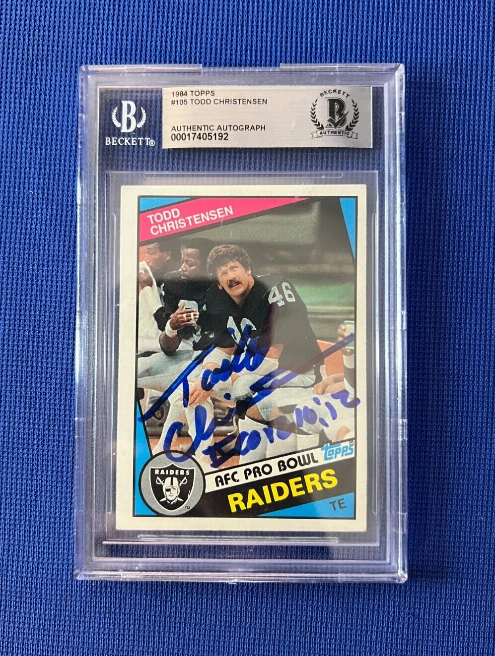 1984 TOPPS TODD CHRISTENSEN OAKLAND RAIDERS SIGNED AUTOGRAPHED #105 CARD BECKETT