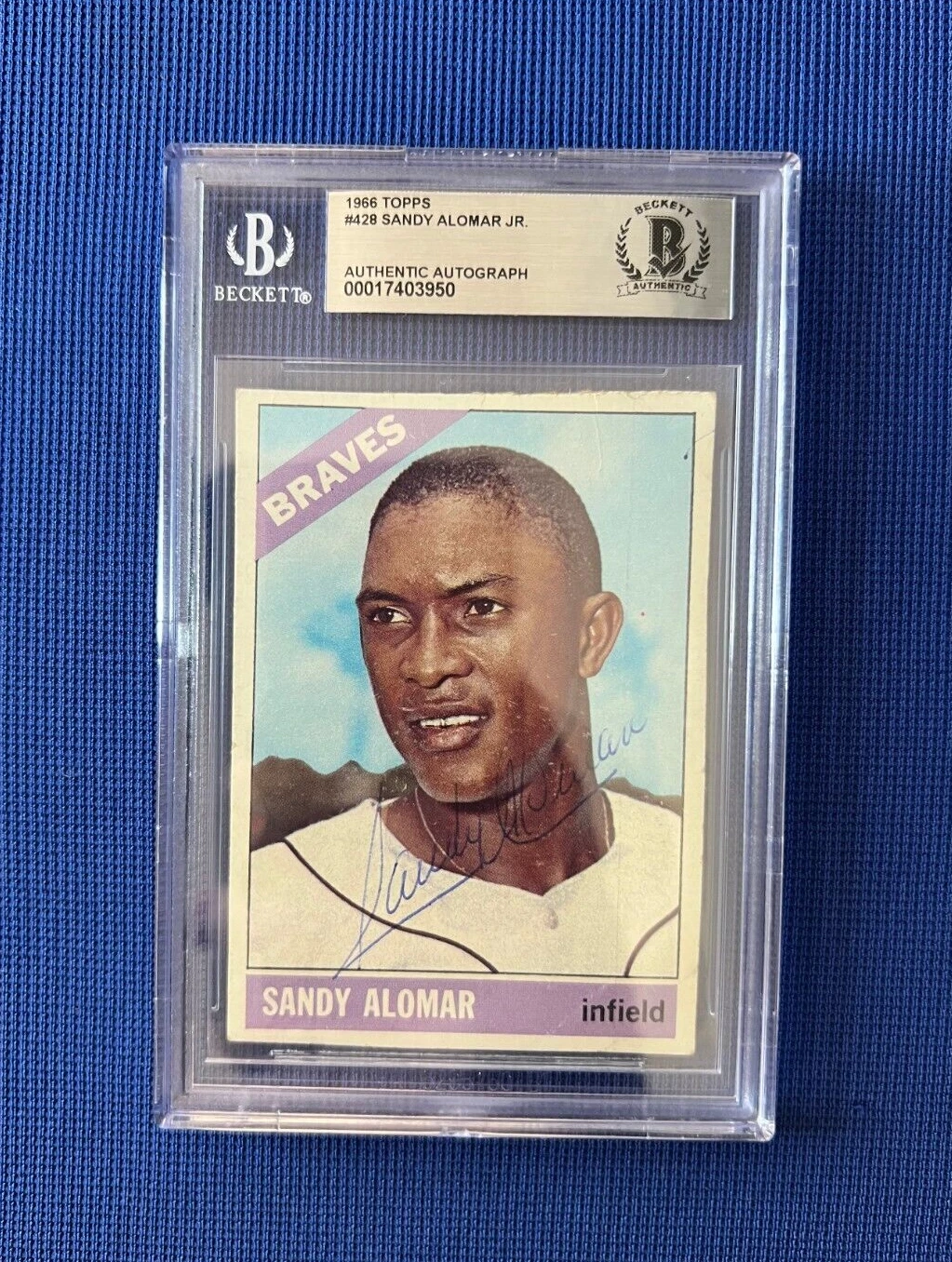 1966 TOPPS SANDY ALOMAR JR ATLANTA BRAVES SIGNED AUTOGRAPHED CARD #428 BECKETT
