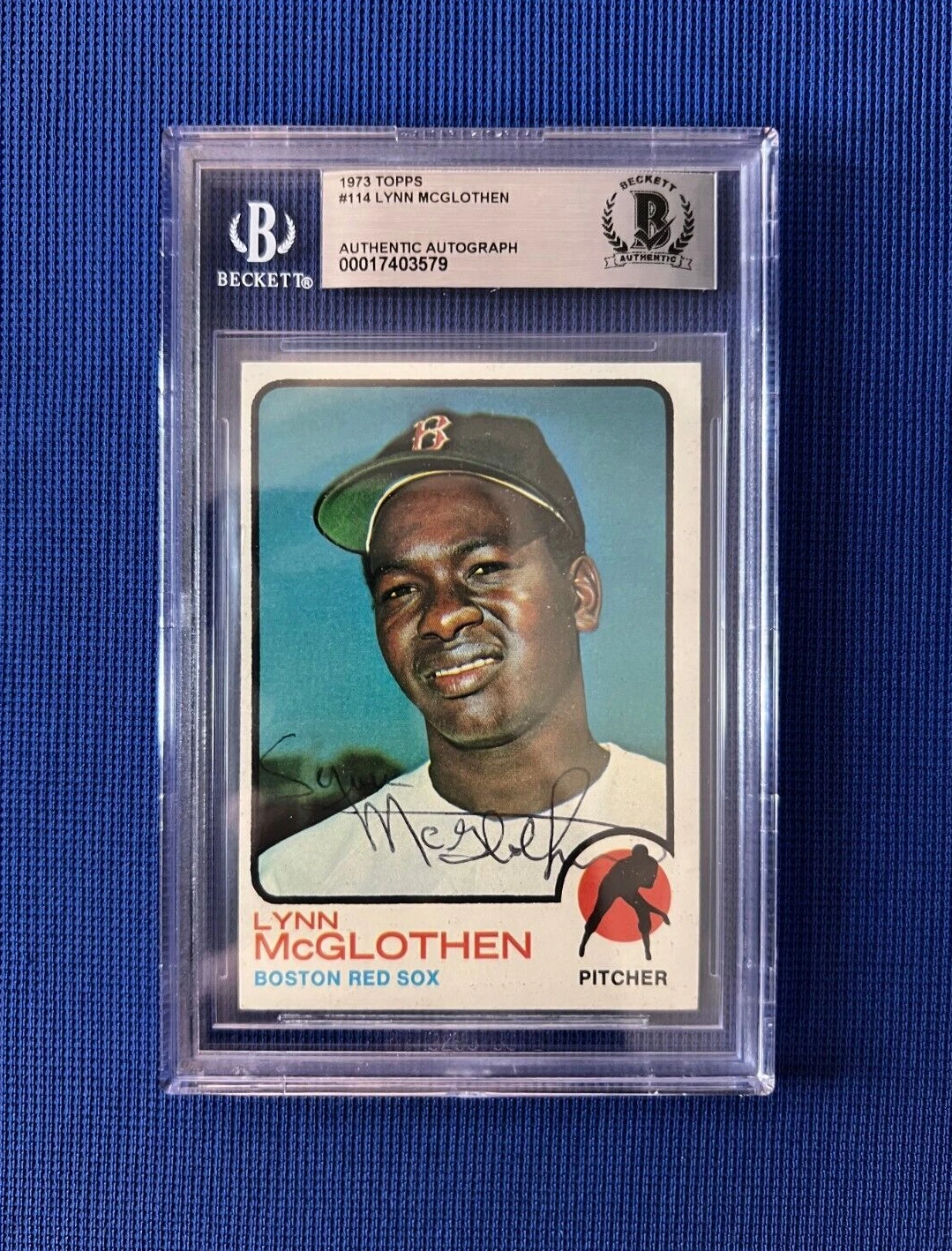 1973 TOPPS LYNN MCGLOTHEN BOSTON RED SOX SIGNED AUTOGRAPHED CARD #114 BECKETT
