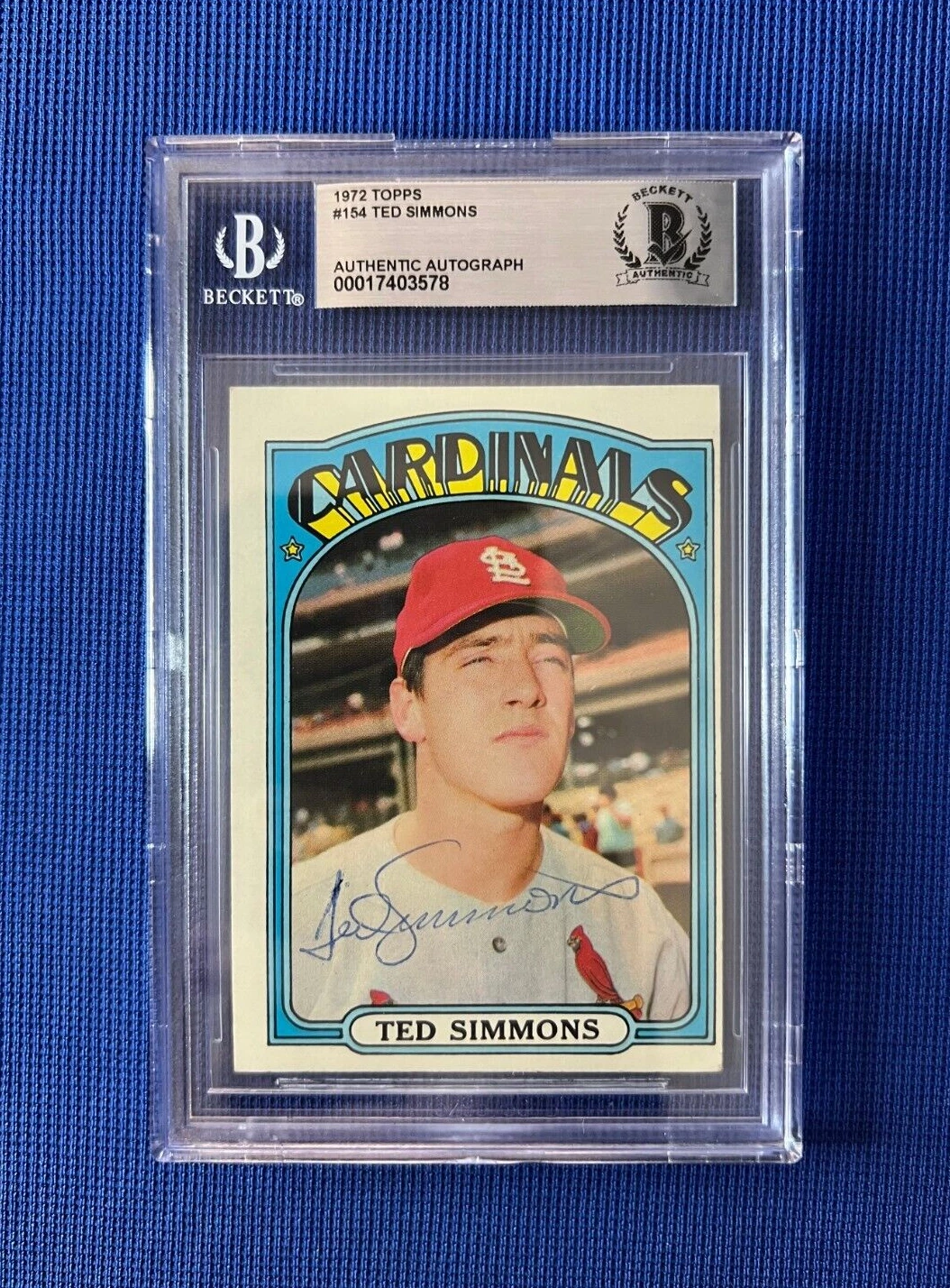 1972 TOPPS TED SIMMONS ST. LOUIS CARDINALS SIGNED AUTOGRAPHED CARD #154 BECKETT