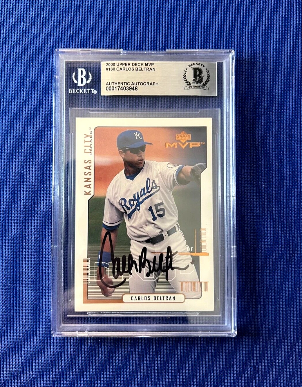 2000 UPPER DECK MVP CARLOS BELTRAN KC ROYALS SIGNED AUTOGRAPHED #160 BECKETT