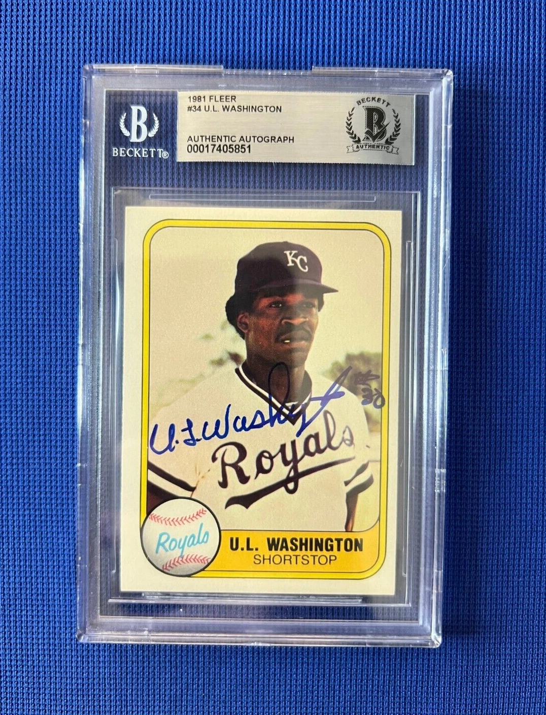 1981 FLEER U.L. WASHINGTON KC ROYALS SIGNED AUTOGRAPHED #34 BECKETT