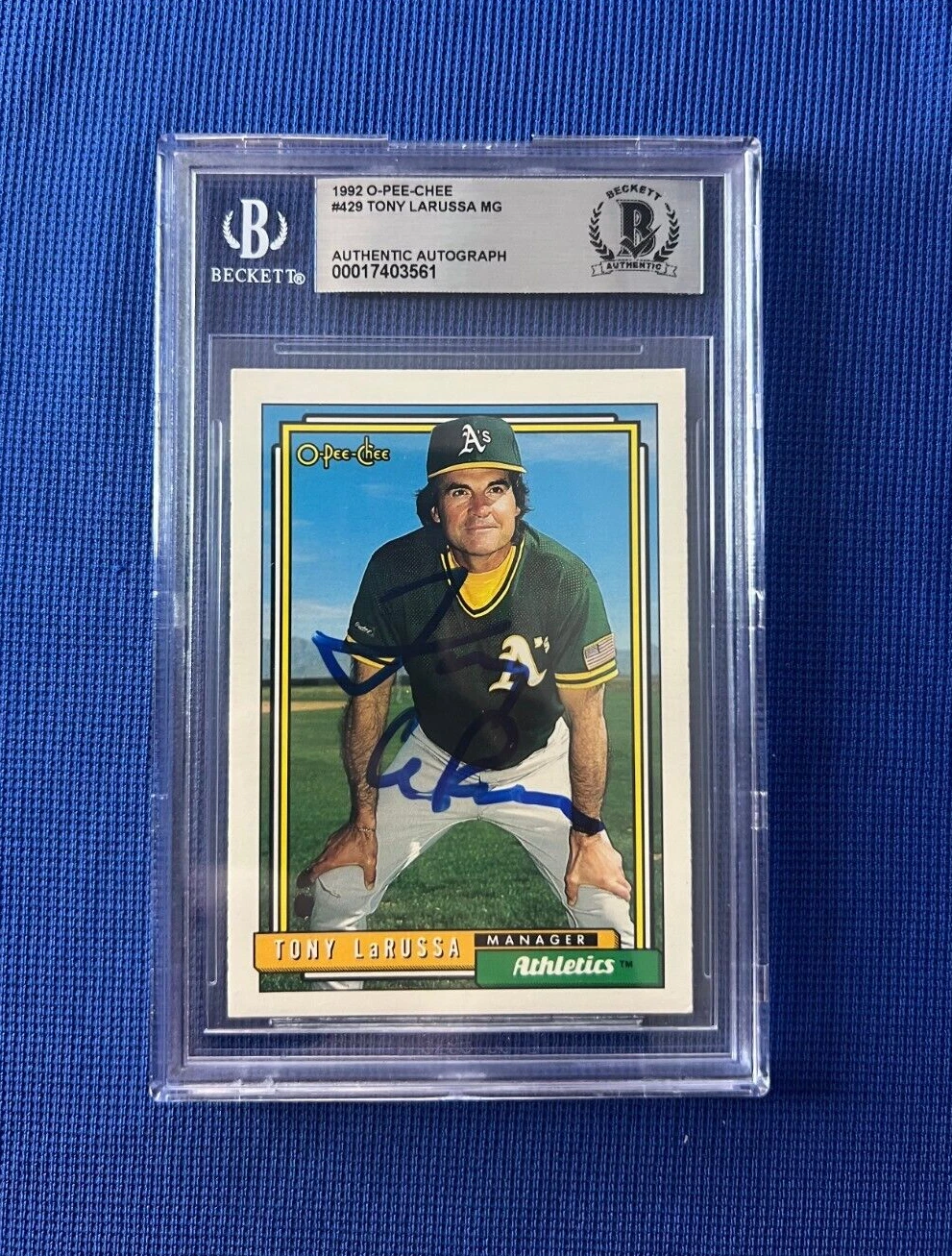 1992 O-PEE-CHEE TONY LARUSSA MANAGER A'S SIGNED AUTOGRAPHED CARD #429 BECKETT