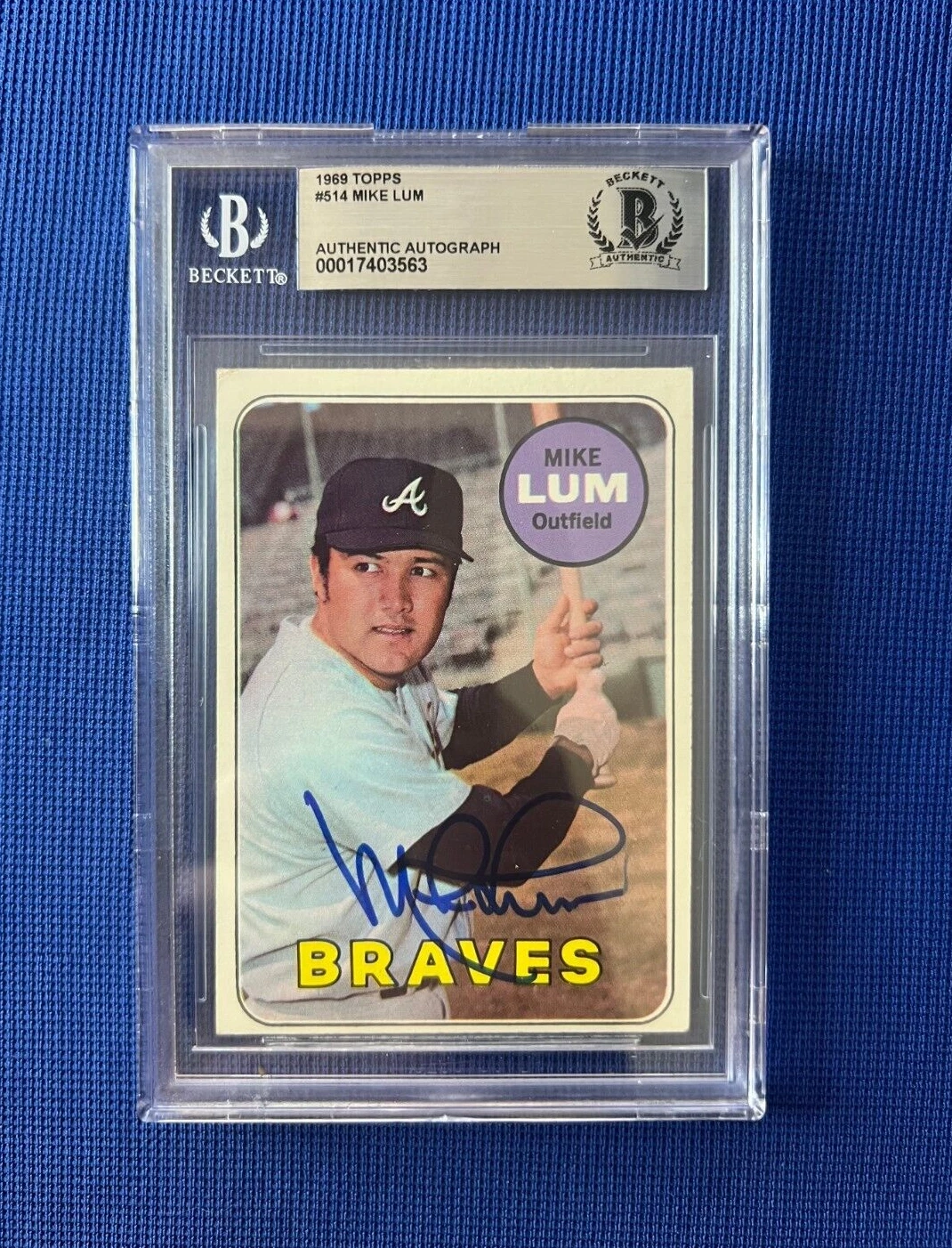 1969 TOPPS MIKE LUM ATLANTA BRAVES SIGNED AUTOGRAPHED CARD #514 BECKETT