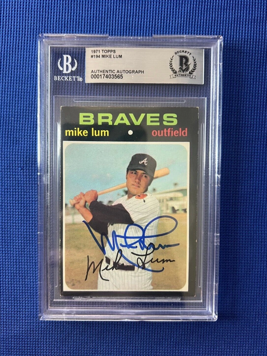 1971 TOPPS MIKE LUM ATLANTA BRAVES SIGNED AUTOGRAPHED CARD #194 BECKETT
