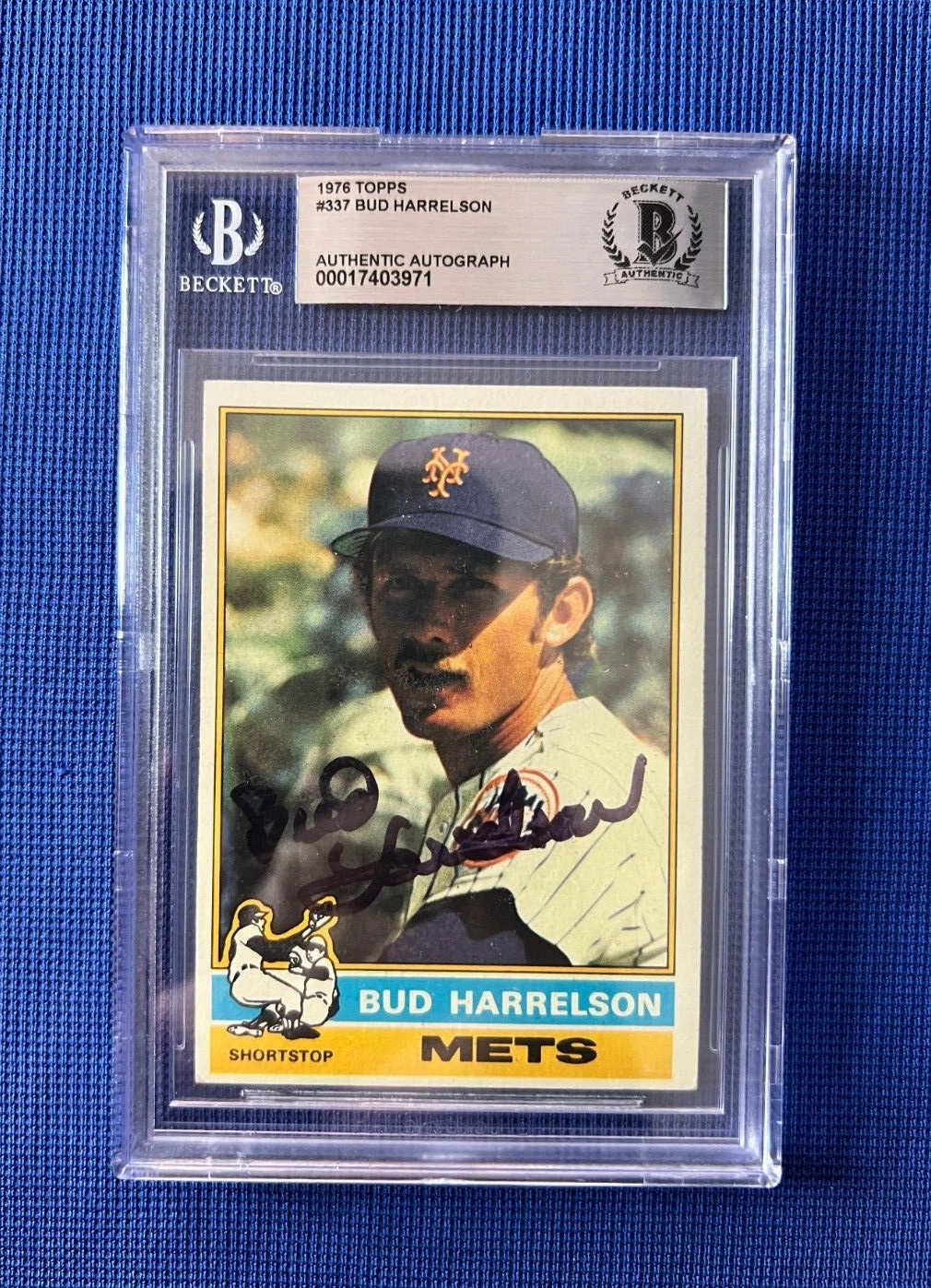 1976 TOPPS BUD HARRELSON NEW YORK METS SIGNED AUTOGRAPHED CARD #337 BECKETT