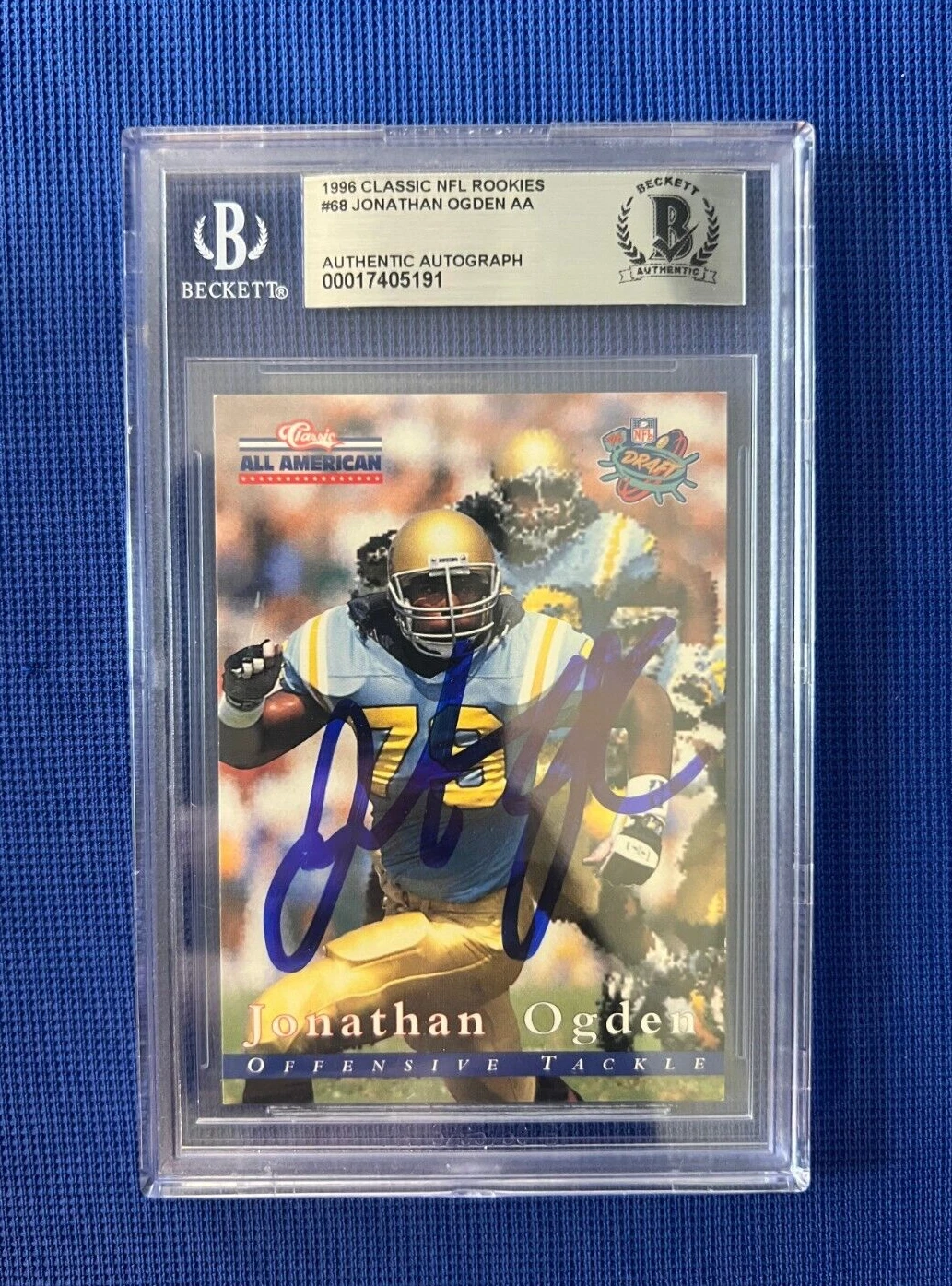 1996 CLASSICS NFL ROOKIES JONATHAN OGDEN SIGNED AUTOGRAPHED #68 BECKETT