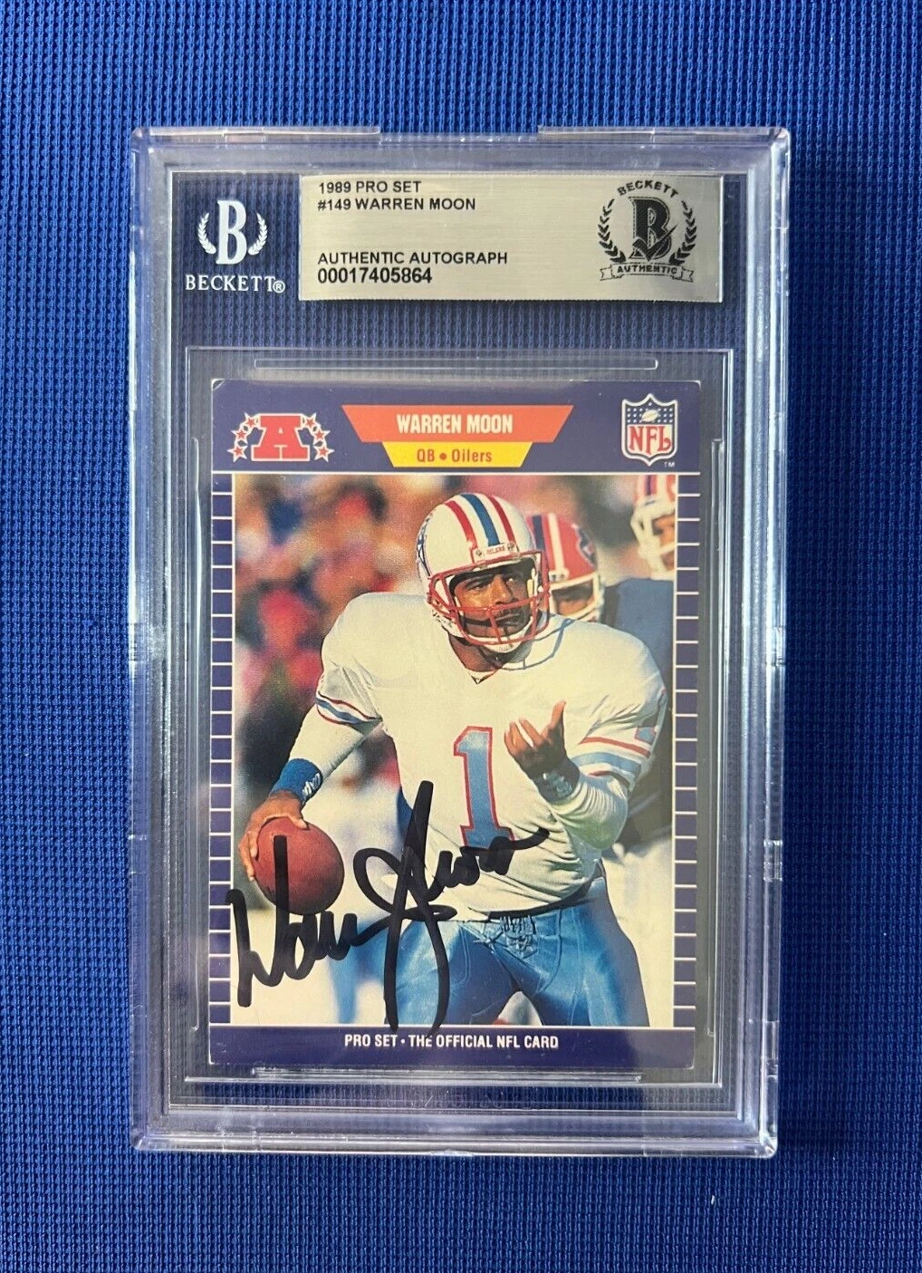 1989 PRO SET WARREN MOON HOUSTON OILERS SIGNED AUTOGRAPHED CARD #149 BECKETT