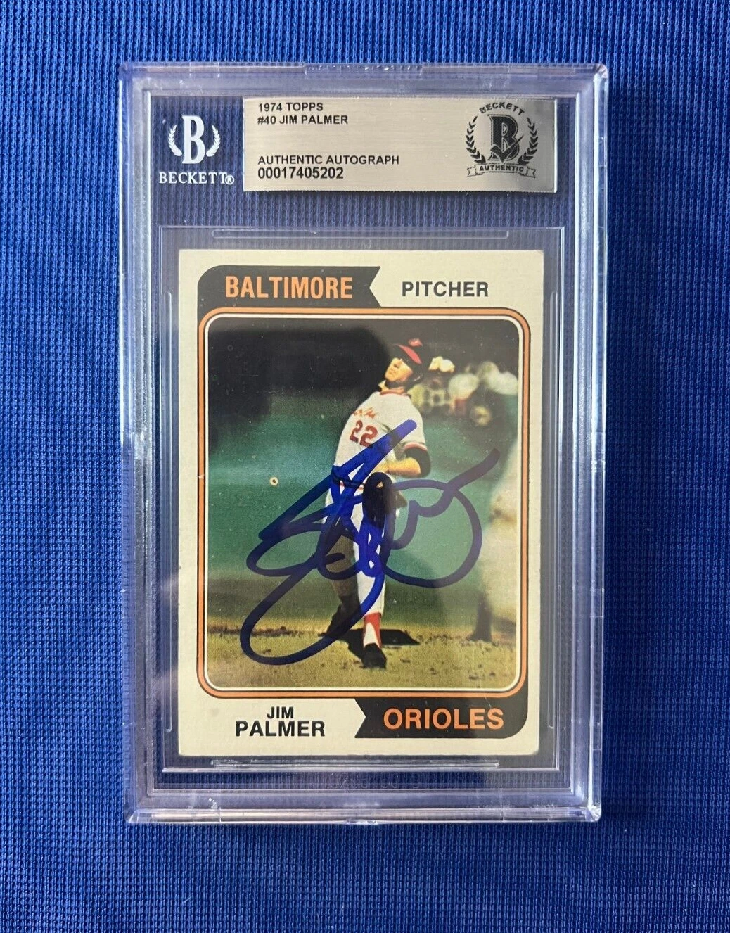 1974 TOPPS JIM PALMER BALTIMORE ORIOLES SIGNED AUTOGRAPHED CARD #40 BECKETT