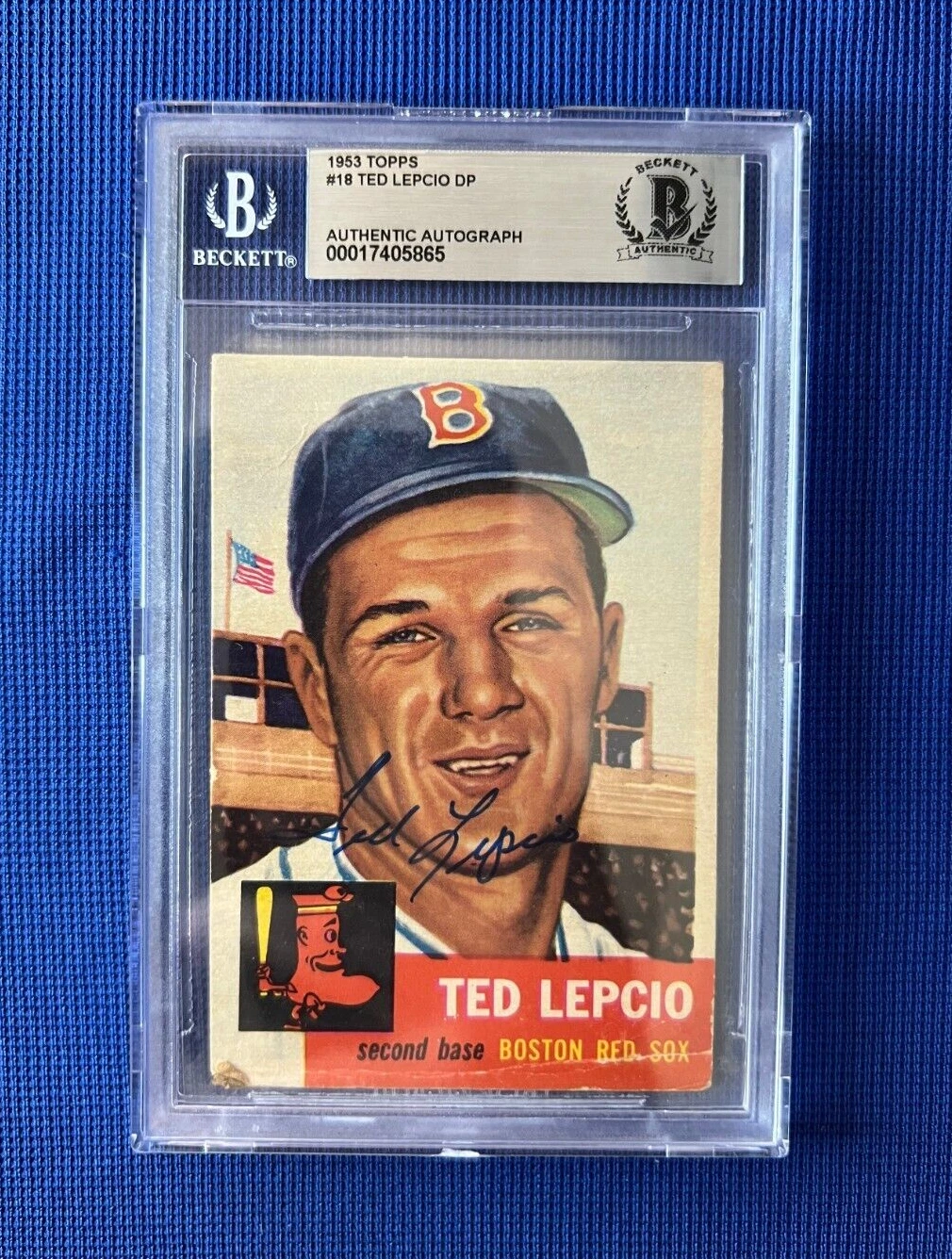 1953 TOPPS TED LEPCIO BOSTON RED SOX SIGNED AUTOGRAPHED CARD #18 BECKETT COLLECTIBLE MEMORABILIA