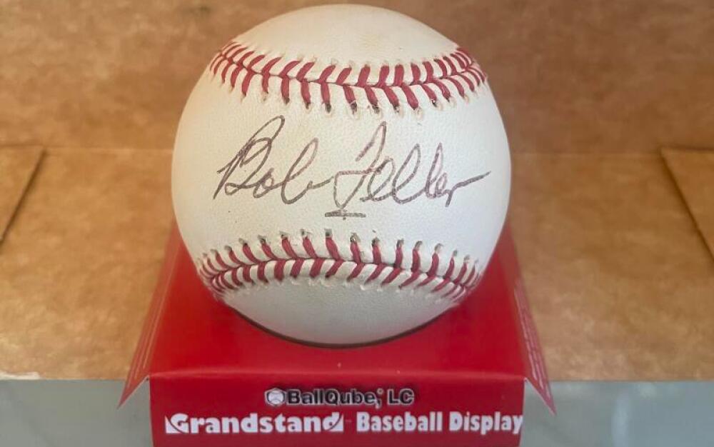 BOB FELLER INDIANS SIGNED AUTOGRAPHED A.L. BASEBALL BECKETT AUTH