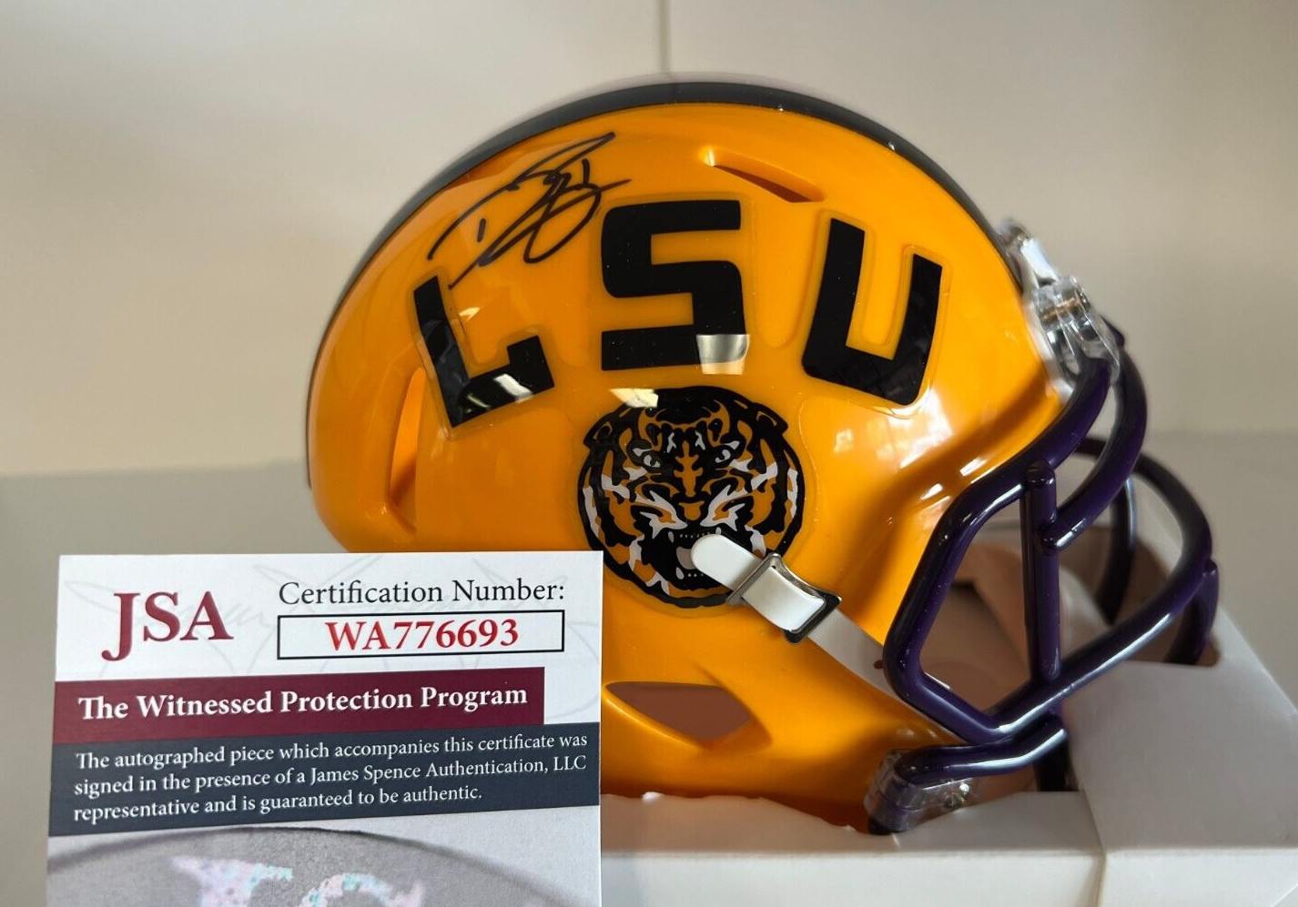 DWAYNE BOWE LSU TIGERS SIGNED AUTOGRAPHED MINI HELMET JSA COA
