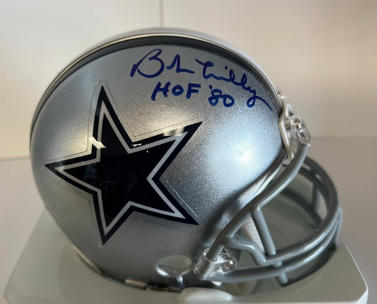 BOB LILLY HOF 80 DALLAS COWBOYS SIGNED AUTOGRAPHED MINI HELMET TRI-STAR STICKER