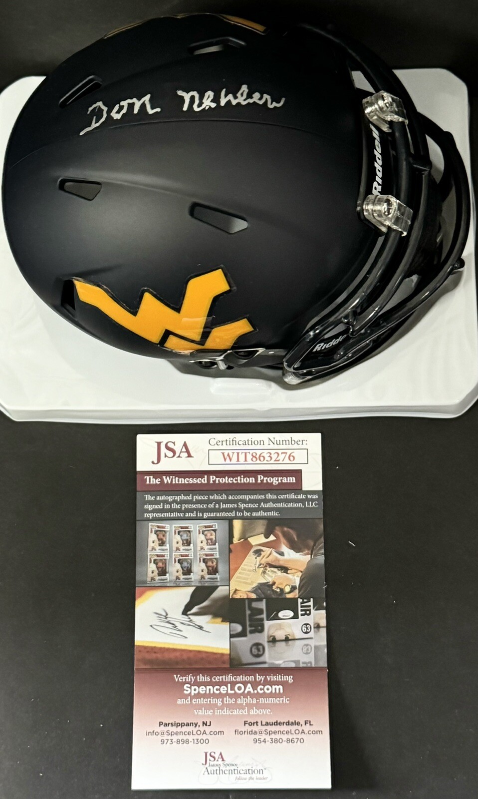 DON NEHLEN SIGNED WEST VIRGINIA MOUNTAINEERS MINI HELMET JSA COACH WVU