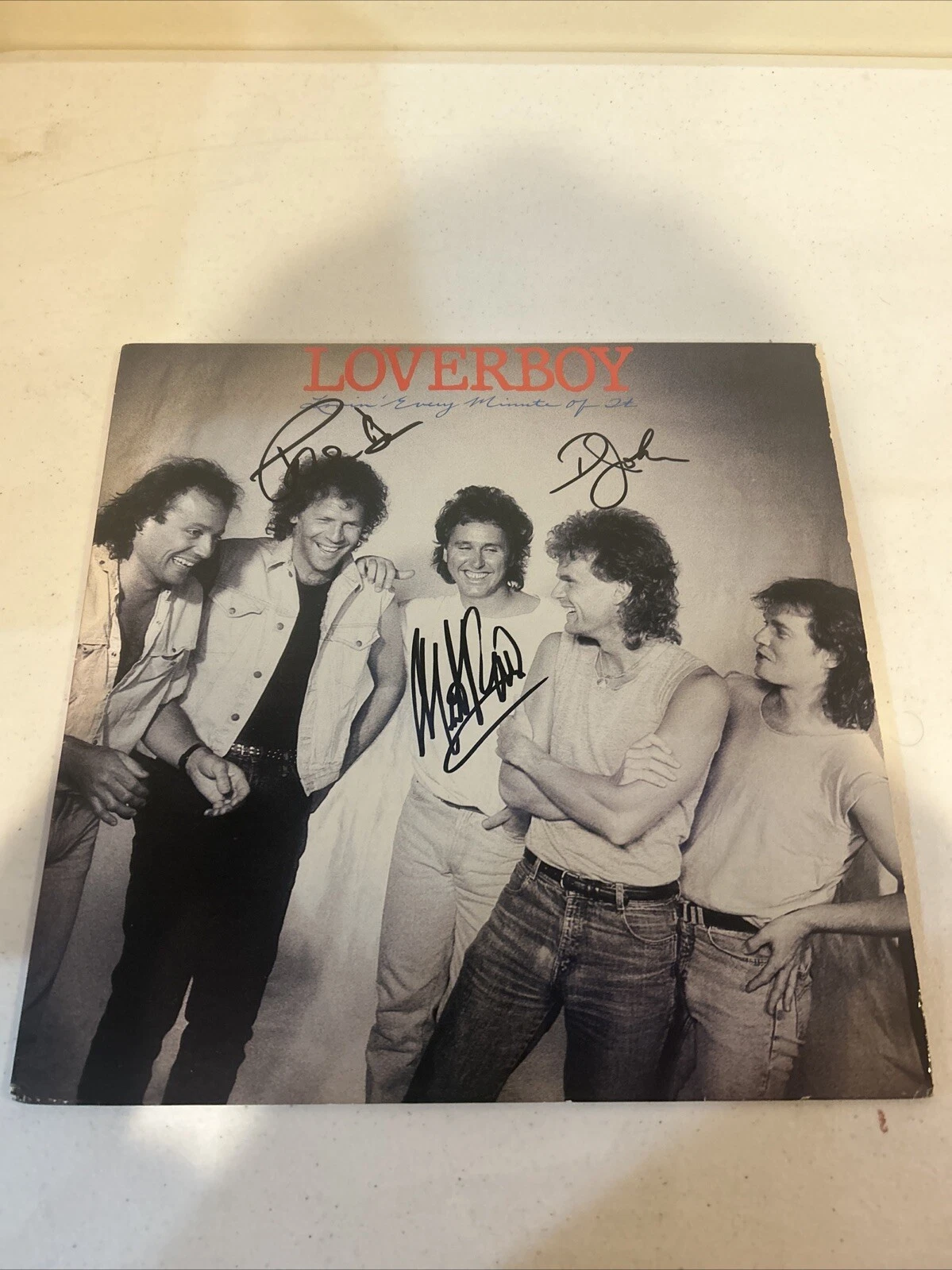 LOVERBOY SIGNED AUTOGRAPH VINYL ALBUM ACOA LOVIN EVERY MINUTE OF IT RECORD LP X3