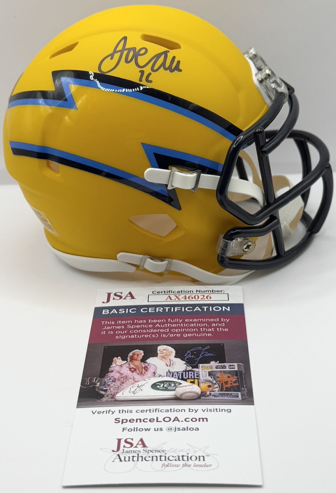 Joe Alt Signed Autographed Los Angeles Chargers Amp Mini Helmet JSA COA