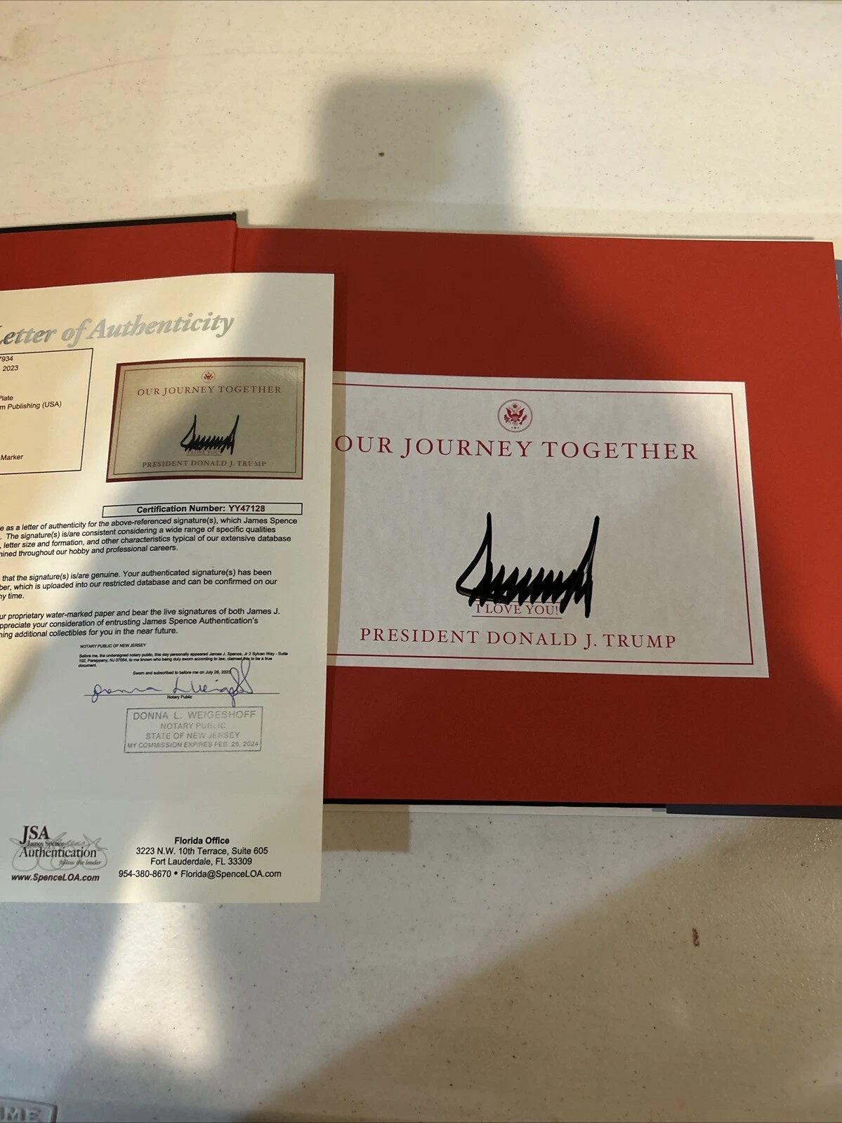 PRESIDENT DONALD TRUMP SIGNED AUTOGRAPH BOOK JSA LETTER COA OUR JOURNEY TOGETHER