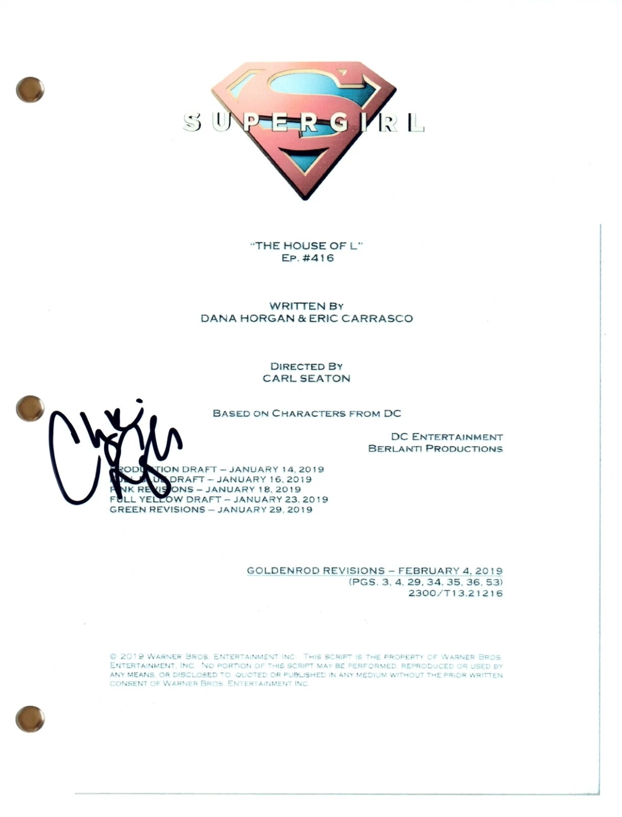 Chyler Leigh SUPERGIRL Signed Autograph Episode Script Full Screenplay #416 COA