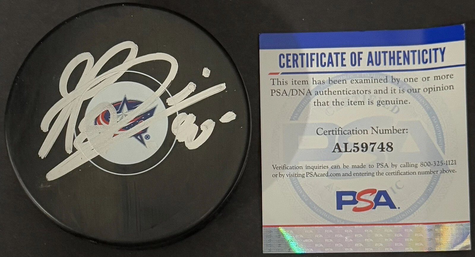 Elvis Merzlikins Signed Autographed Columbus Blue Jackets Hockey Puck PSA/DNA
