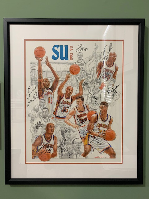 1992-93 SYRACUSE BASKETBALL SIGNED+FRAMED TEAM ORIGINAL COLOR ARTWORK RARE COLLECTIBLE MEMORABILIA