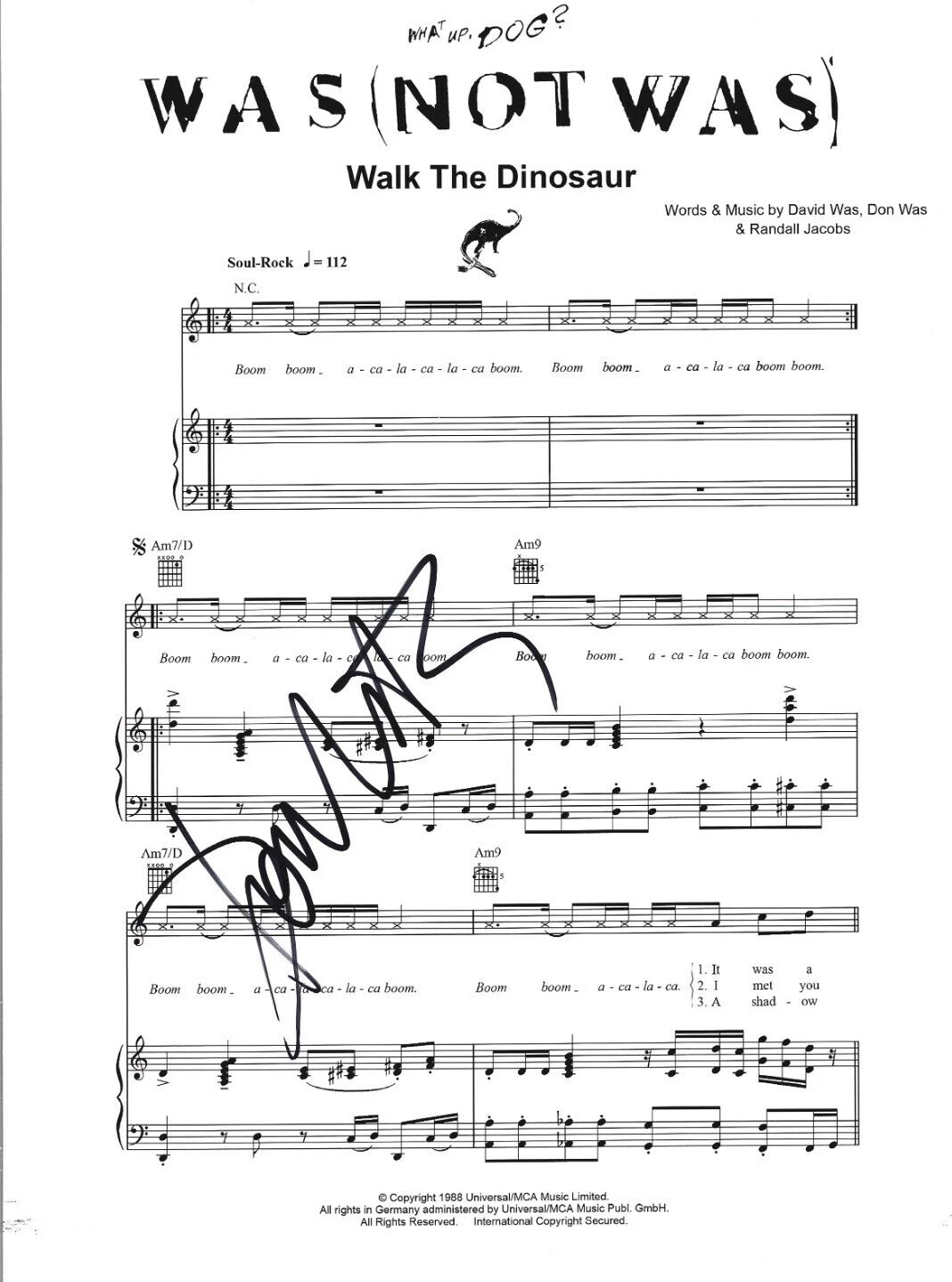 Don Was REAL SIGNED Was (Was Not) Walk The Dinosaur Sheet Music COA Autographed