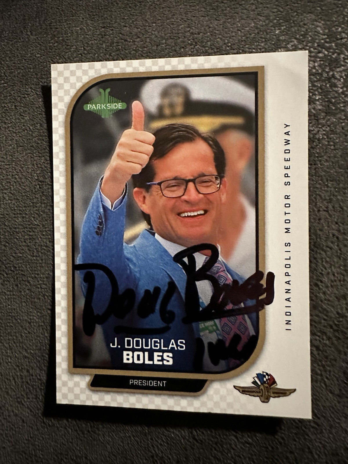 2024 Parkside Indy Car Trading Promo Card 500 Signed Doug Boles IMS President