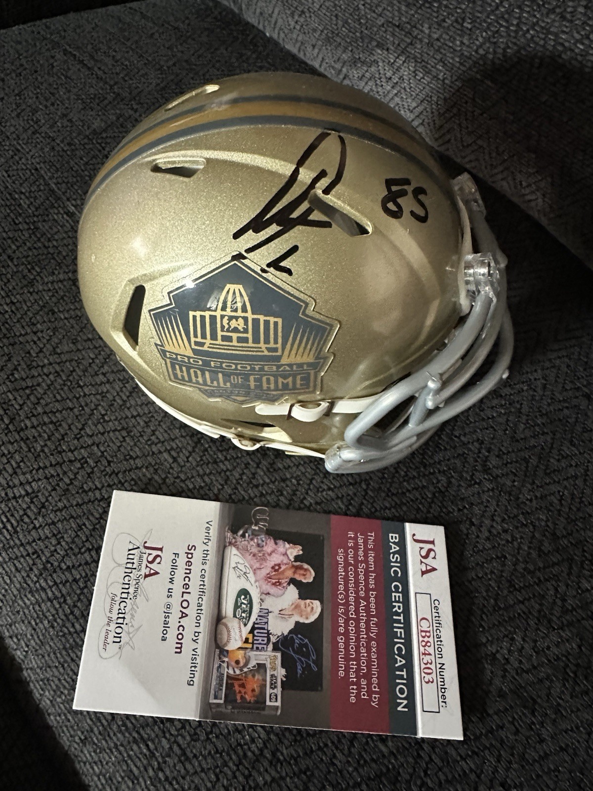 Antonio Gates Signed Gold Hall Of Fame Mini Helmet JSA Authentication COA
