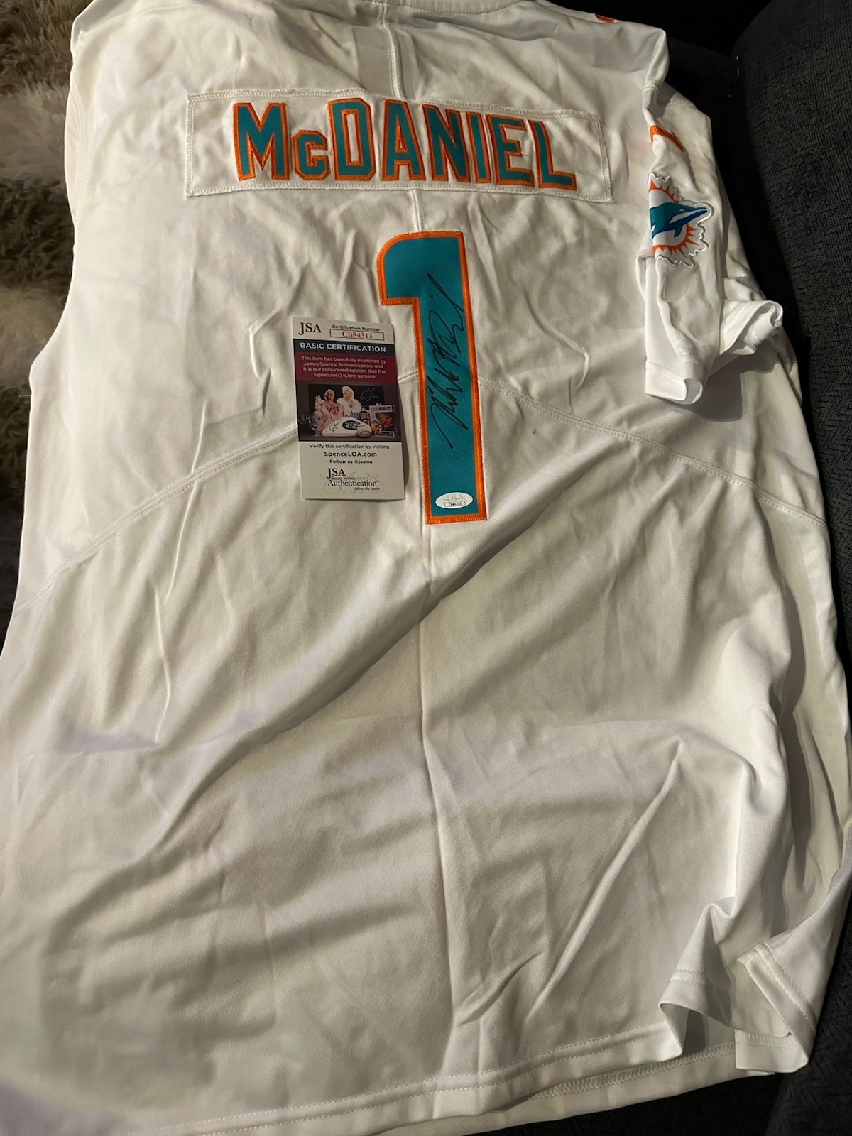 Coach Mike McDaniel SIGNED Dolphins Jersey Stitched XL JSA Authentication COA