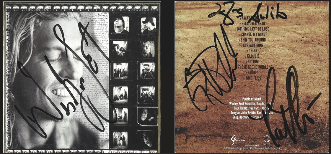 Puddle of Mudd REAL SIGNED Life On Display CD Cover #2 COA Autographed Scantlin