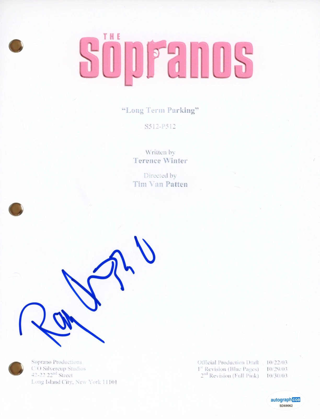 Ray Abruzzo The Sopranos Signed Autograph Script Screenplay Little Carmine ACOA