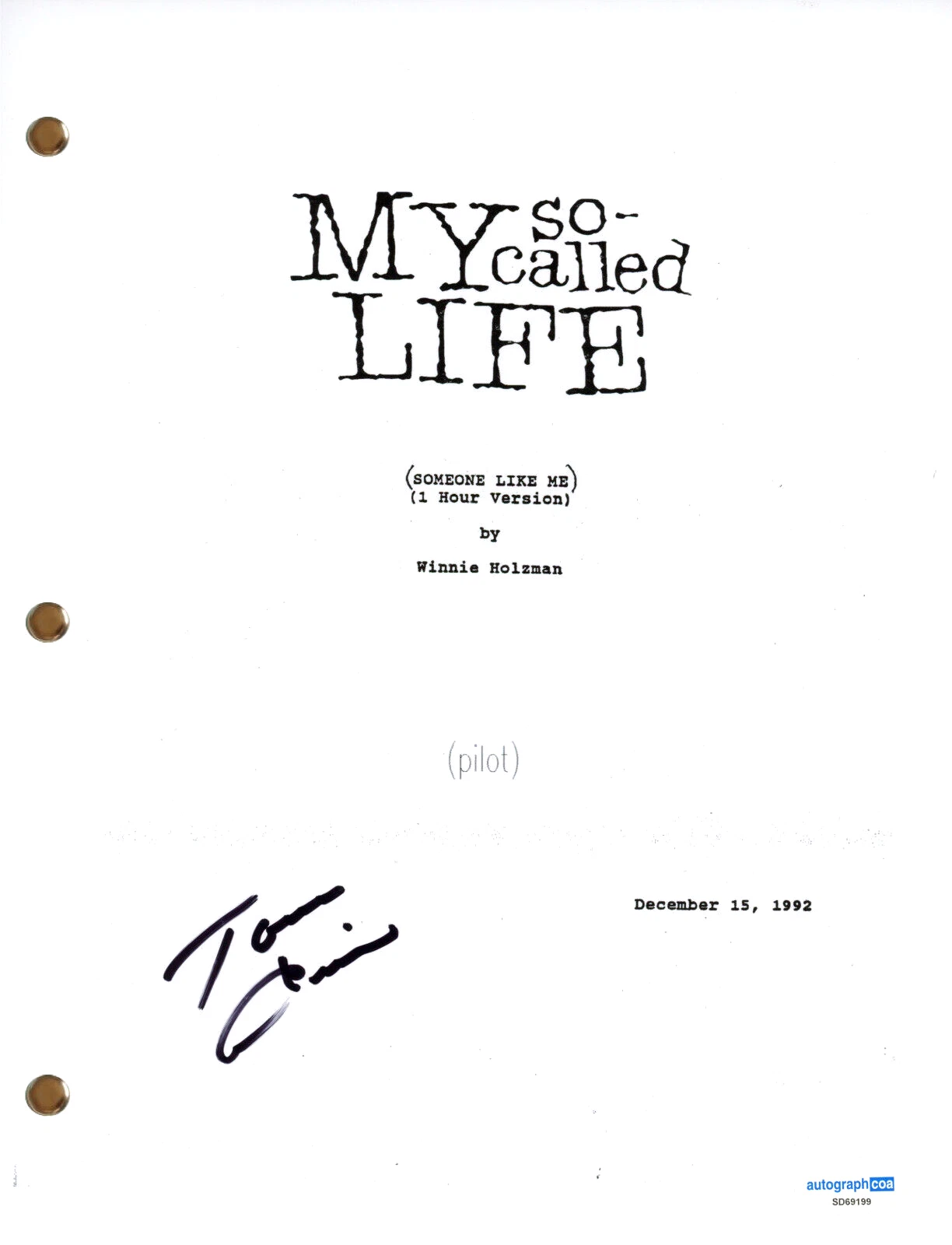 Tom Irwin “My So-Called Life” Signed Autograph Pilot Script TV Screenplay ACOA