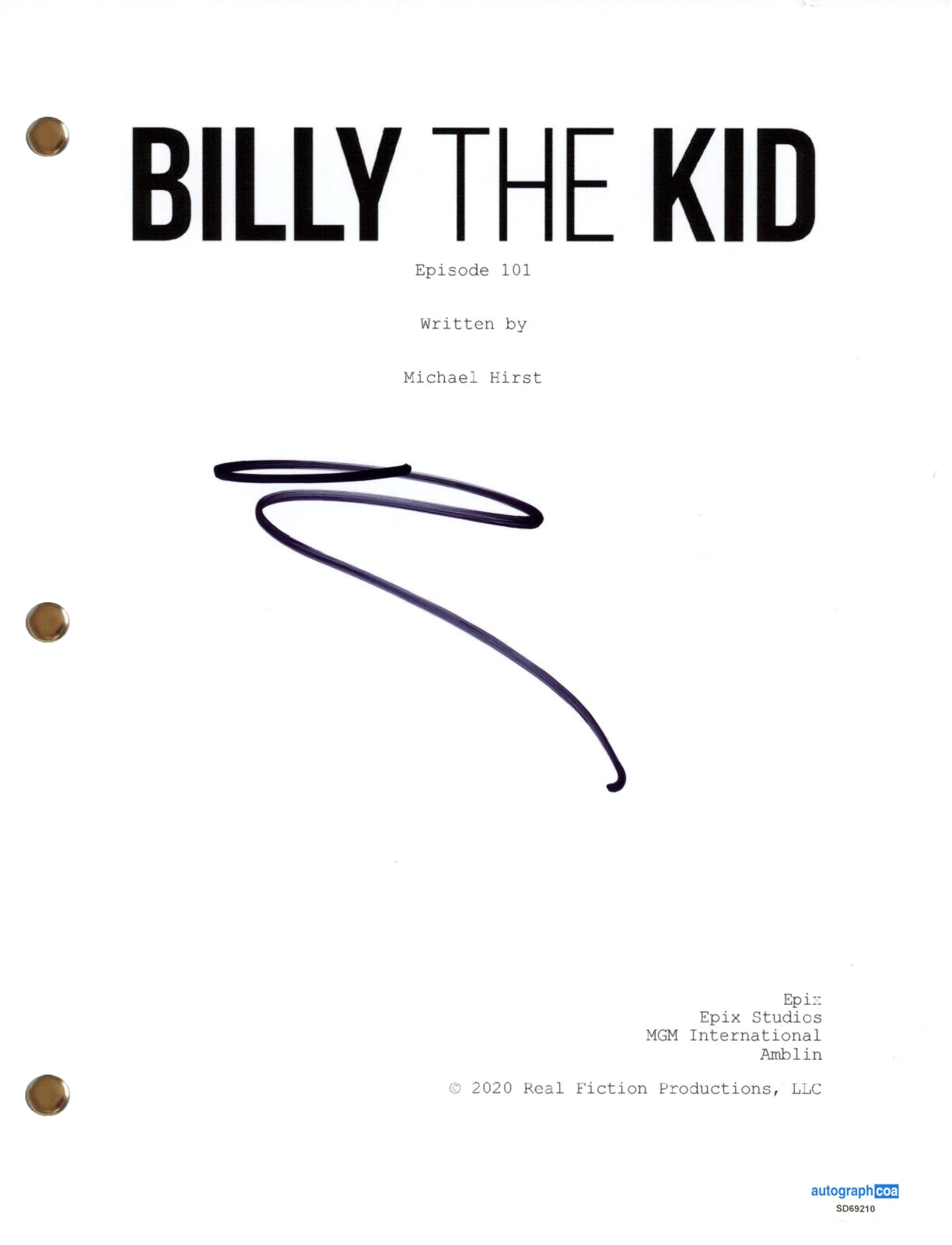 Daniel Webber “Billy the Kid” Signed Autograph Pilot Script TV Screenplay ACOA