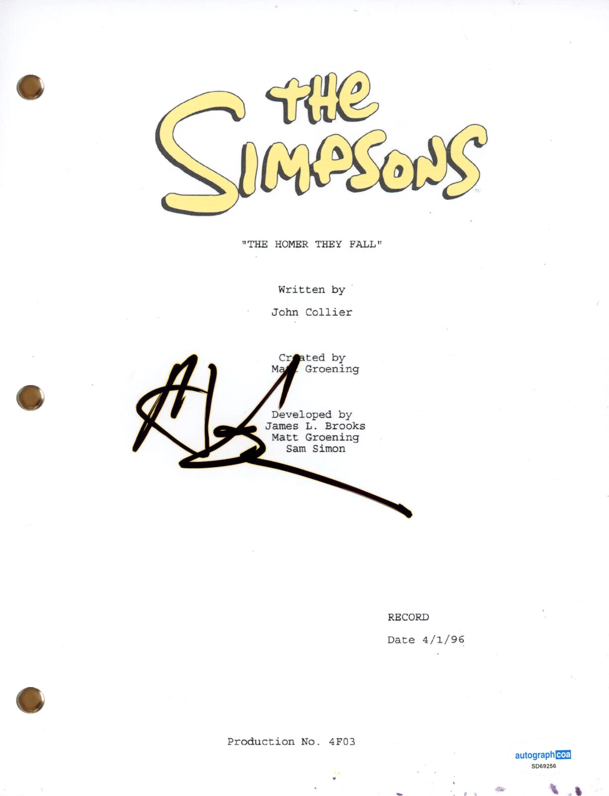 Michael Buffer “The Simpsons” Signed Autograph Full Script Homer They Fall ACOA