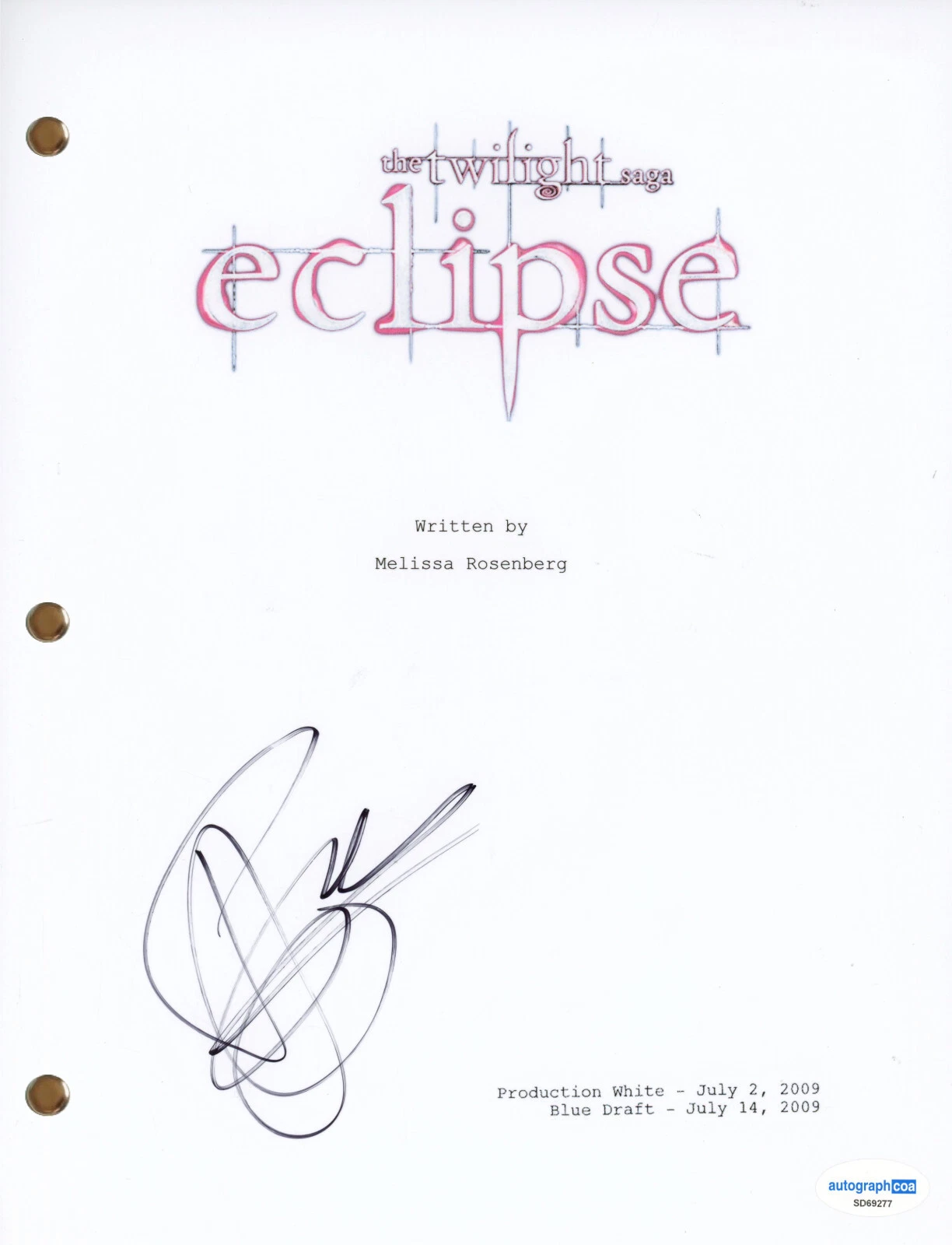 Booboo Stewart “The Twilight Saga: Eclipse” Signed Movie Script Screenplay ACOA