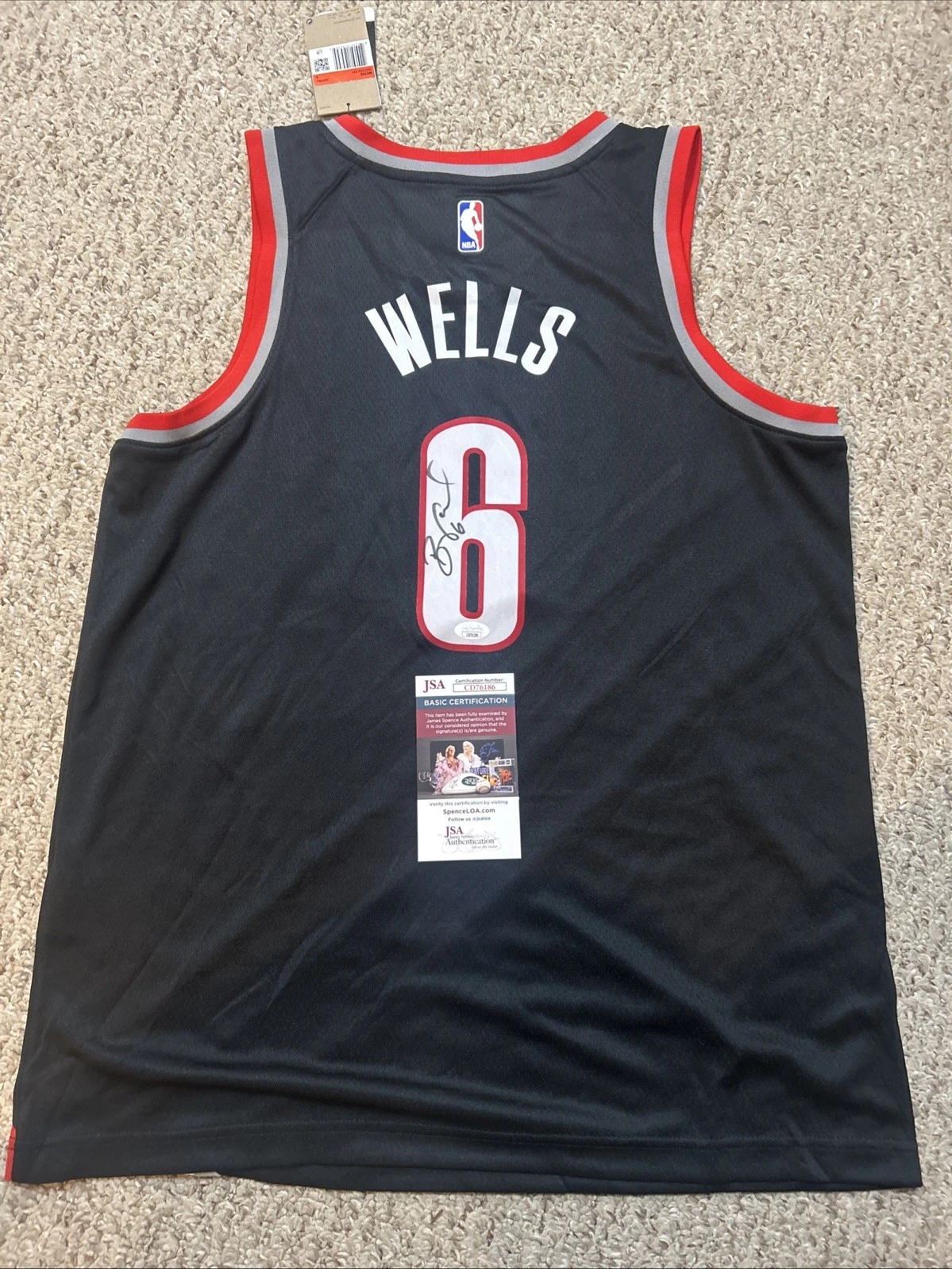 PORTLAND TRAIL BLAZERS- BONZI WELLS SIGNED AUTOGRAPH JERSEY JSA COA NBA STAR