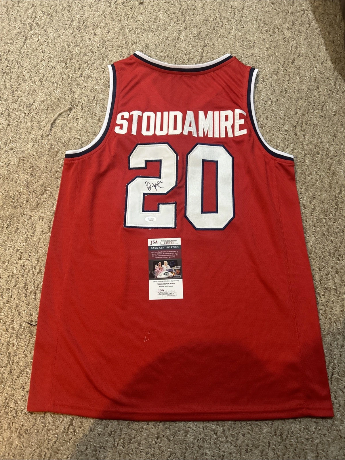 ARIZONA WILDCATS- DAMON STOUDAMIRE SIGNED AUTOGRAPH JERSEY JSA COA NBA STAR