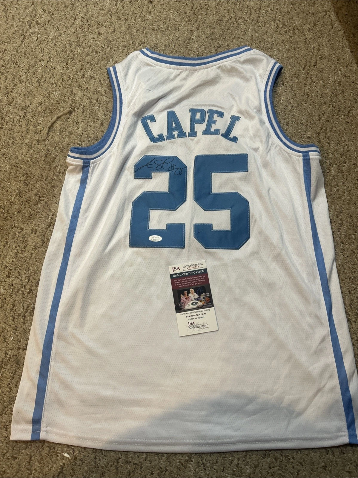 NORTH CAROLINA TAR HEELS- JASON CAPEL SIGNED AUTOGRAPH JERSEY JSA COA BASKETBALL