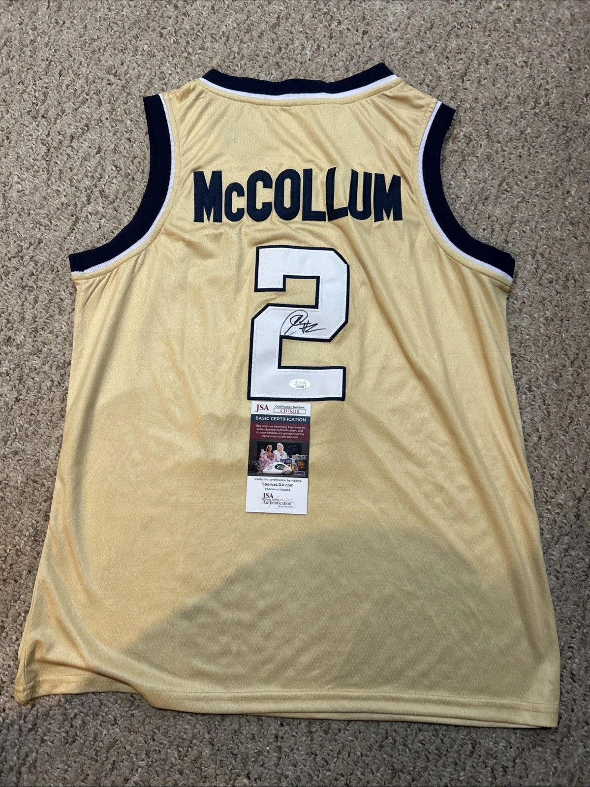 GEORGIA TECH YELLOW JACKETS- JAVIAN MCCOLLUM SIGNED AUTOGRAPH JERSEY JSA COA