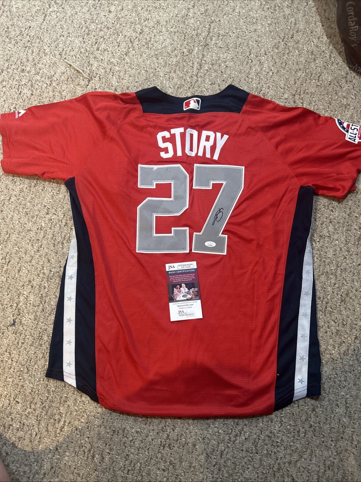 BOSTON RED SOX- TREVOR STORY SIGNED AUTOGRAPH 2018 ALL STAR JERSEY JSA COA MLB