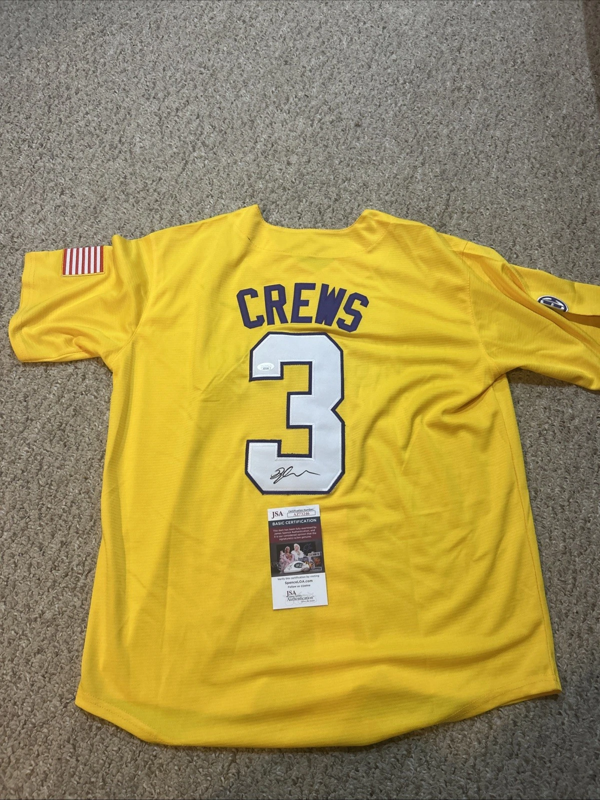 LSU TIGERS- DYLAN CREWS SIGNED AUTOGRAPH JERSEY JSA COA NATIONALS TOP PROSPECT