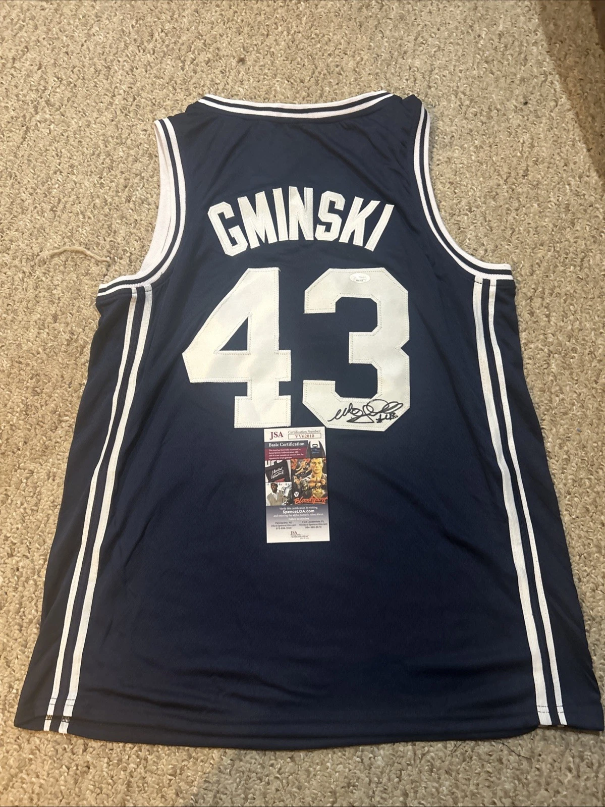 DUKE BLUE DEVILS- MIKE GMINSKI SIGNED AUTOGRAPH JERSEY JSA COA NBA